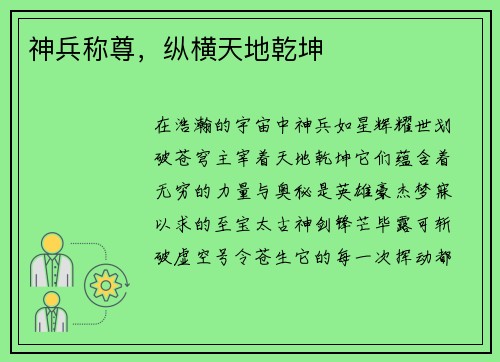 神兵称尊，纵横天地乾坤